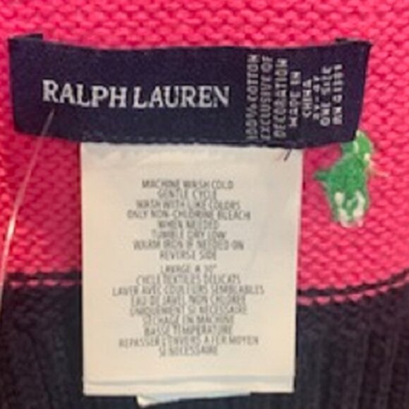 NWOT Ralph Lauren Black Pink Striped Cotton Scarf Ribbed Ends 48" x 7" - Picture 4 of 4
